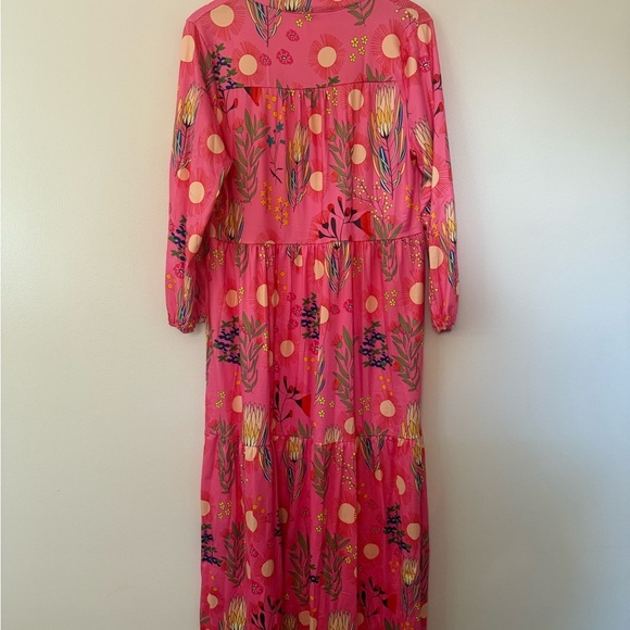NEW Tiered Boho Maxi Dress with Pockets Fuschia Floral Long Sleeves - Picture 10 of 12